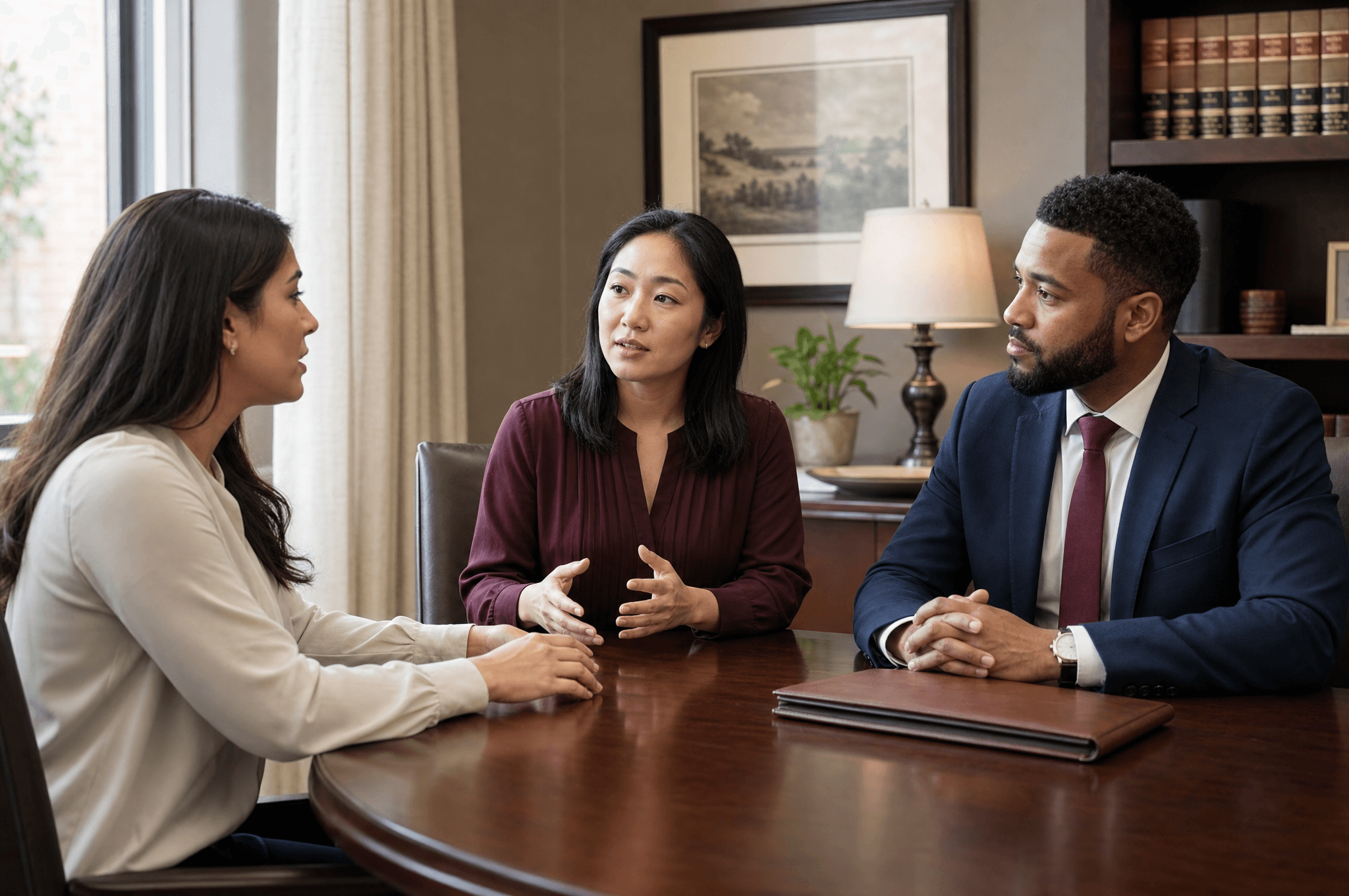 Legal professionals meeting with a client at a conference table